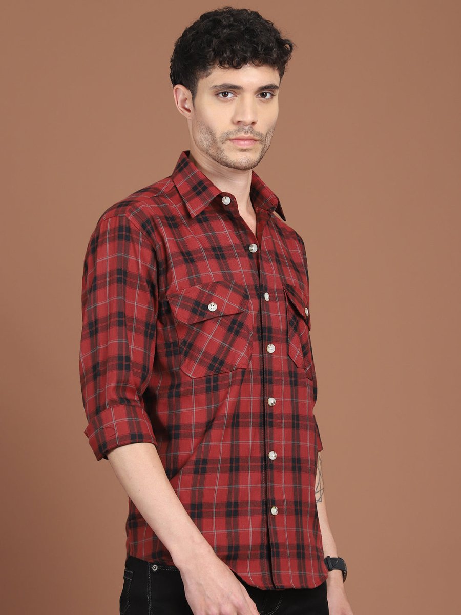 Red Checked Cotton Shirt for Men - SF_9030Red_S