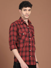 Red Checked Cotton Shirt for Men - SF_9030Red_S
