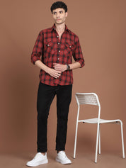 Red Checked Cotton Shirt for Men - SF_9030Red_S