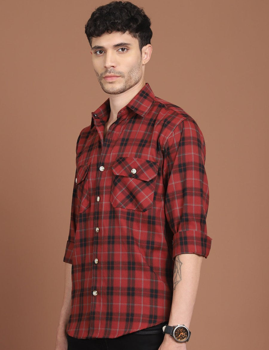 Red Checked Cotton Shirt for Men - SF_9030Red_S