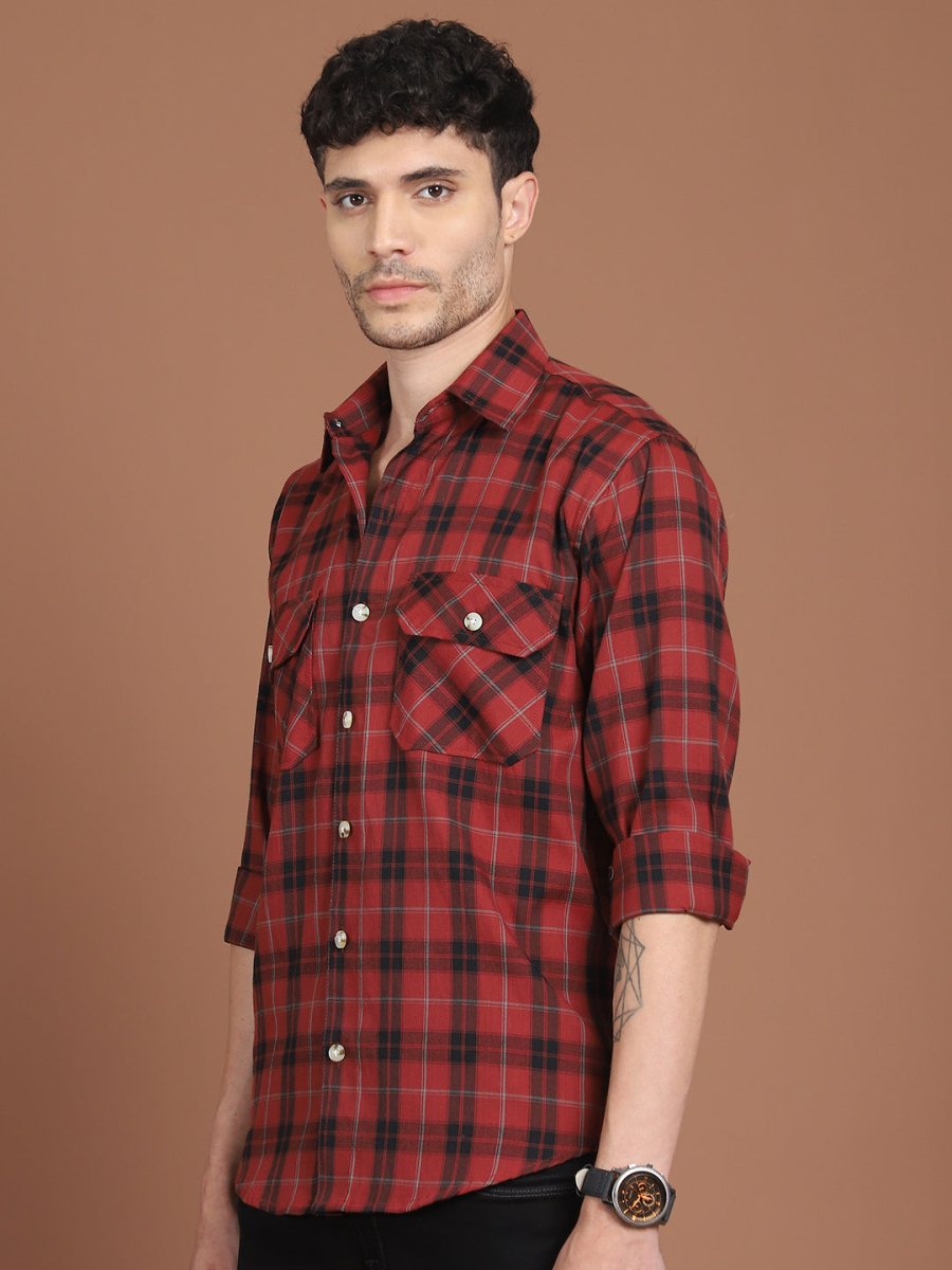 Red Checked Cotton Shirt for Men - SF_9030Red_S