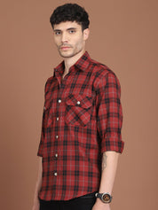 Red Checked Cotton Shirt for Men - SF_9030Red_S