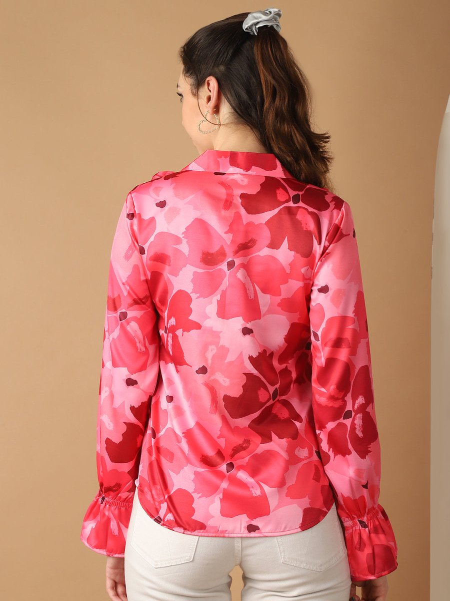 Red Floral Printed Ruffles Top For Women - JNT_2028Red_XS