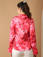 Red Floral Printed Ruffles Top For Women - JNT_2028Red_XS