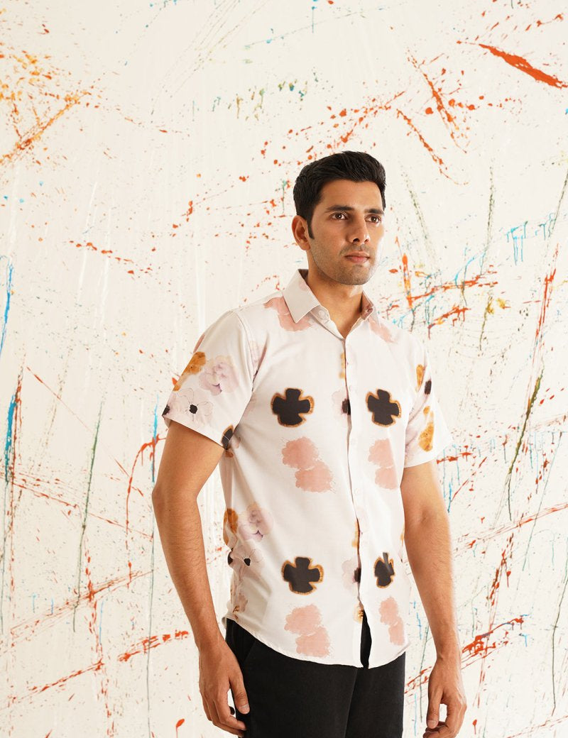 Red Printed Party Shirt for Men - SF_934Peach_S