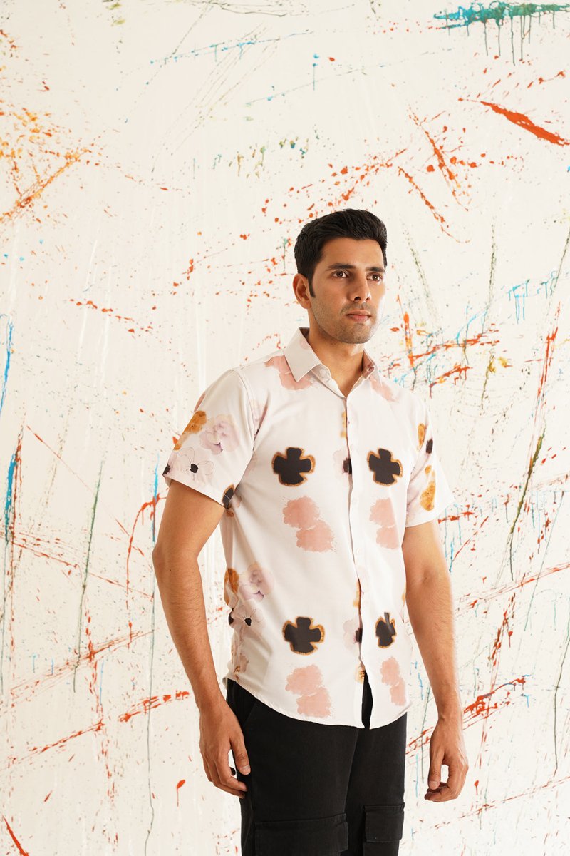 Red Printed Party Shirt for Men - SF_934Peach_S
