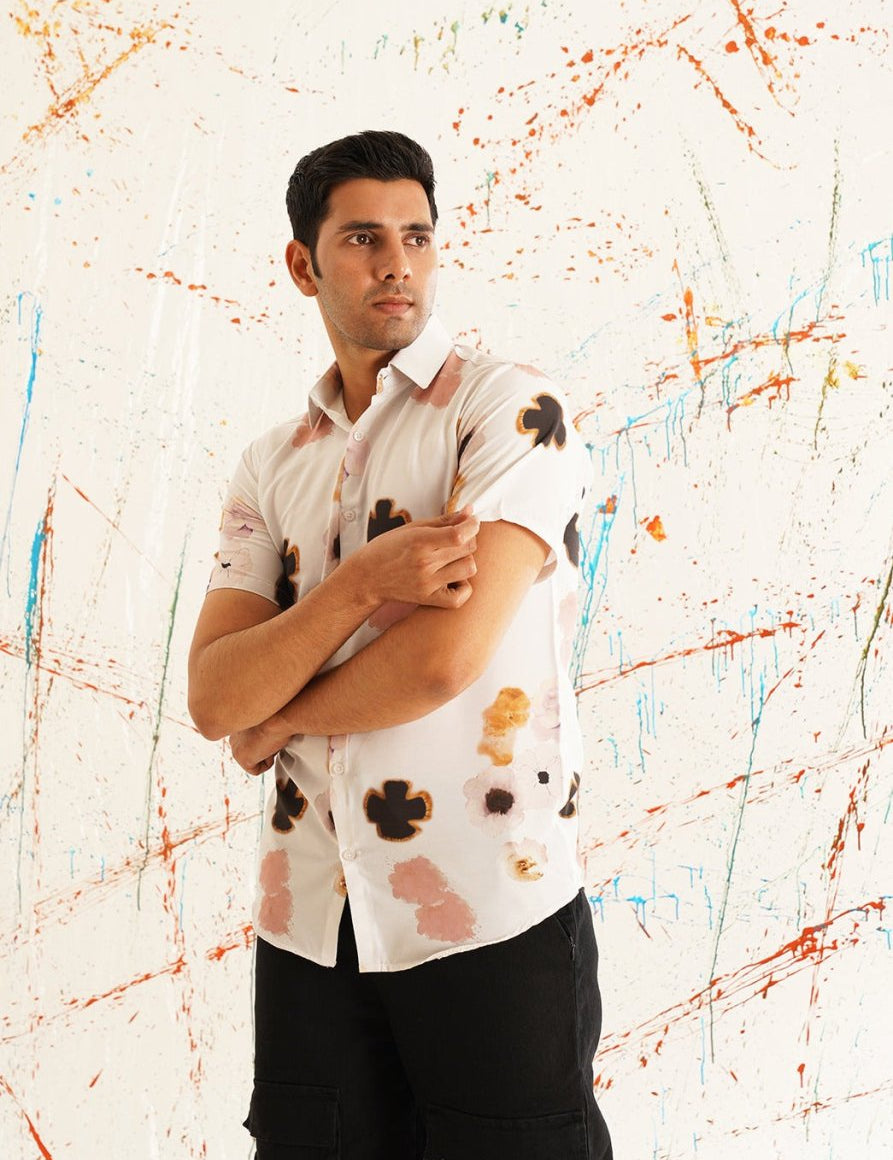 Red Printed Party Shirt for Men - SF_934Peach_S