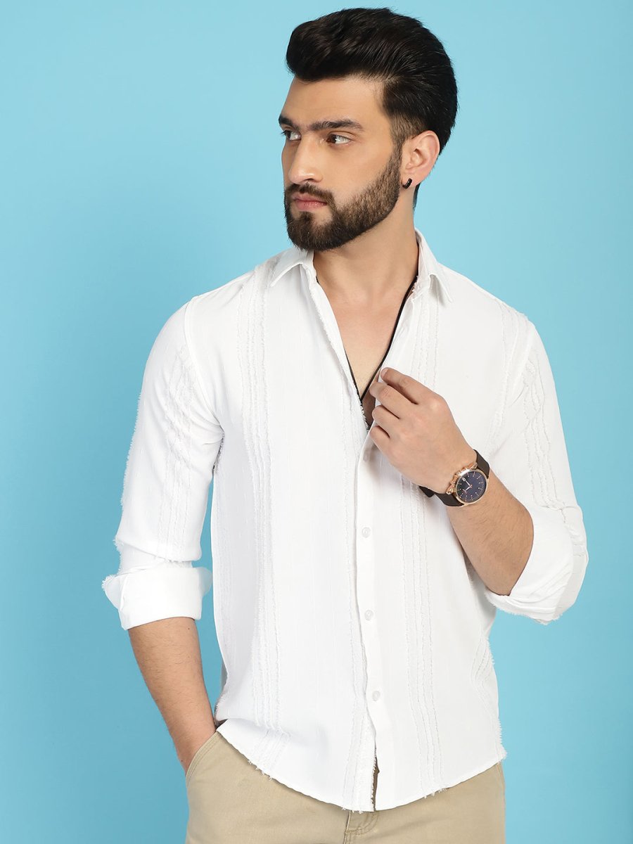 Self Design Casual Shirt for Mens - SF_929White_S