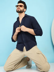 Self Design Casual Shirt for Mens - SF_929Navy_S