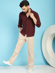 Self Design Casual Shirt for Mens - SF_929Brown_S