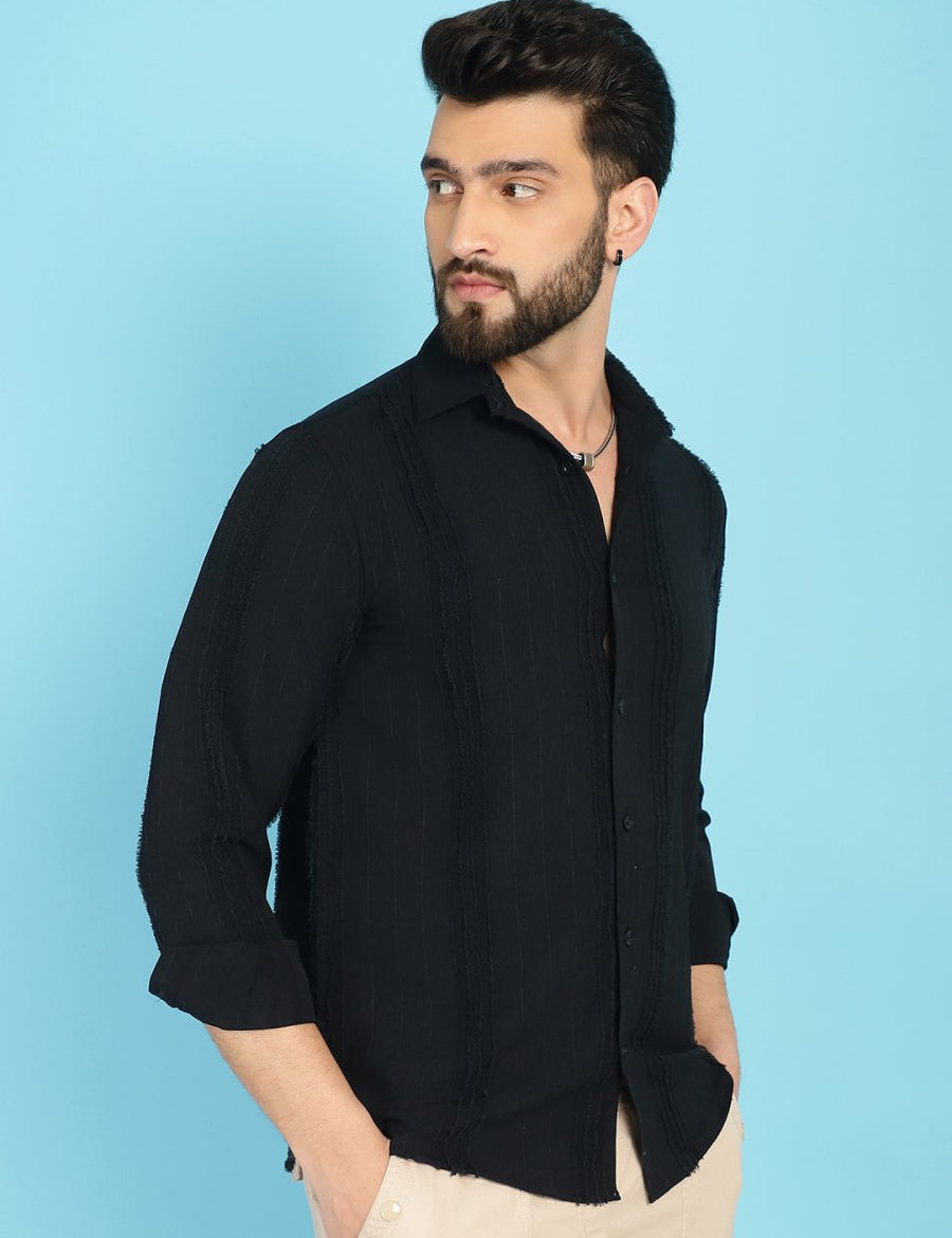 Self Design Casual Shirt for Mens - SF_929Black_S