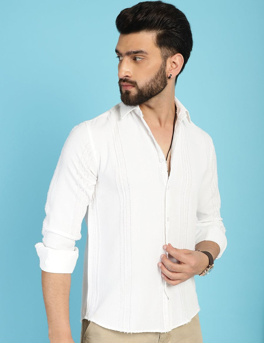 Self Design Casual Shirt for Mens - SF_929White_S