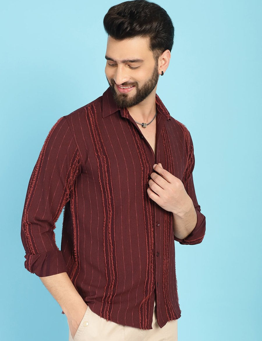 Self Design Casual Shirt for Mens - SF_929Brown_S