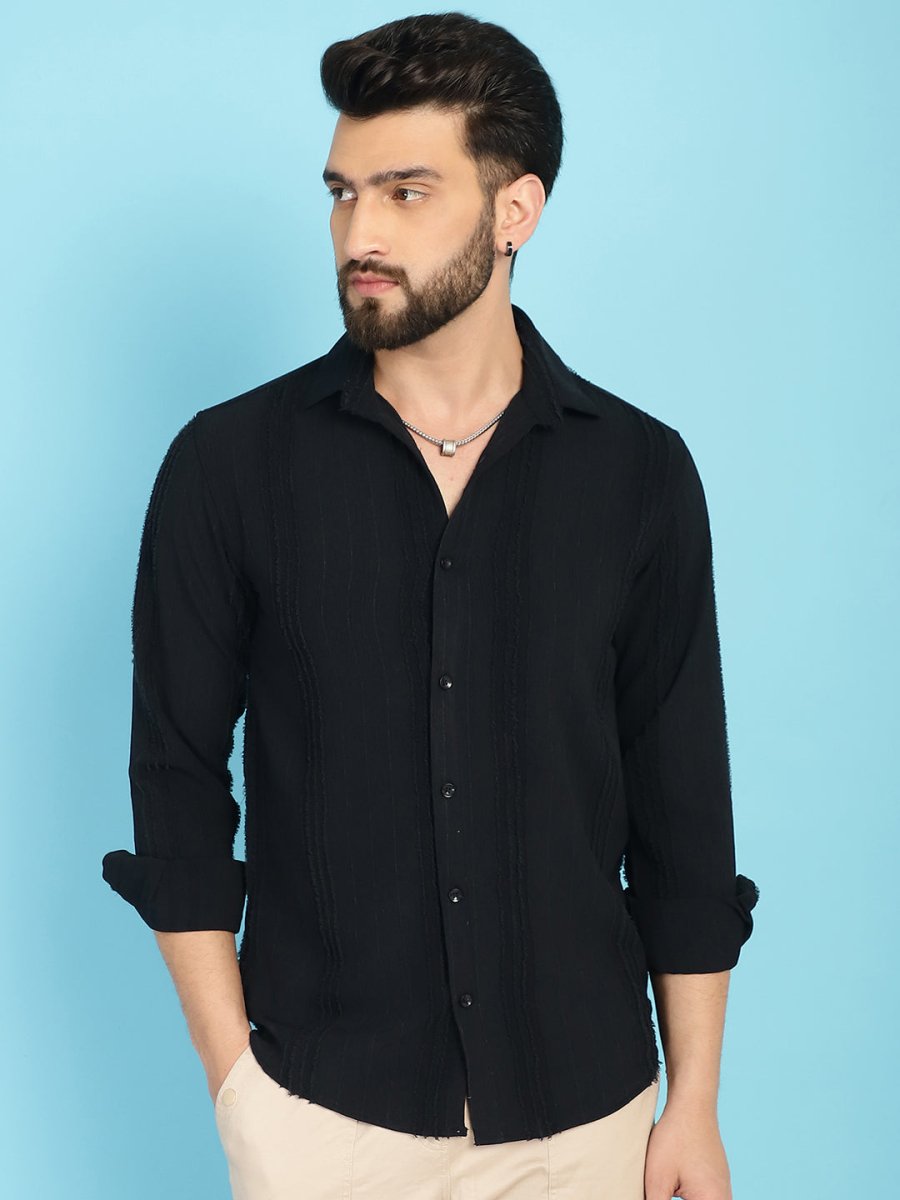 Self Design Casual Shirt for Mens - SF_929Black_S