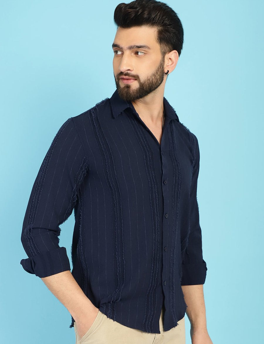 Self Design Casual Shirt for Mens - SF_929Navy_S