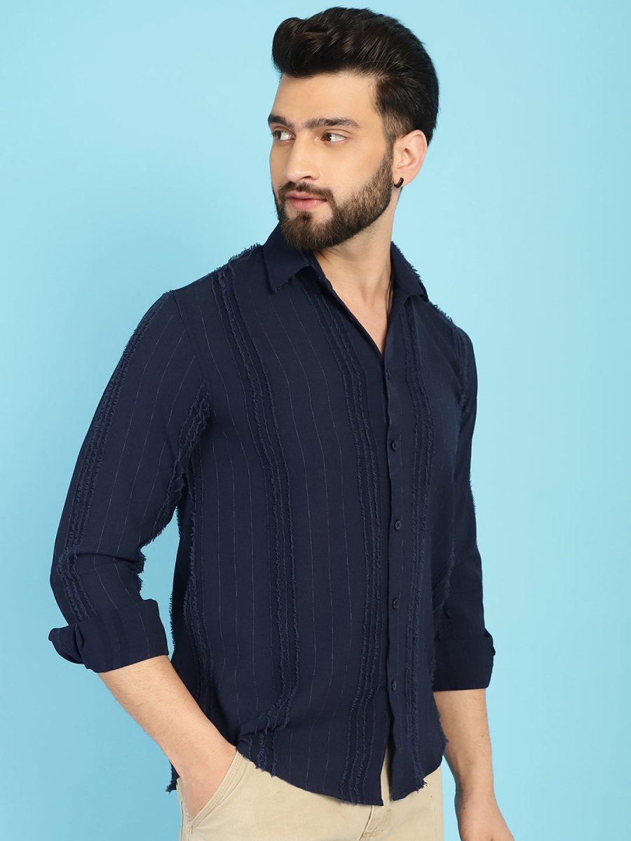 Self Design Casual Shirt for Mens - SF_929Navy_S