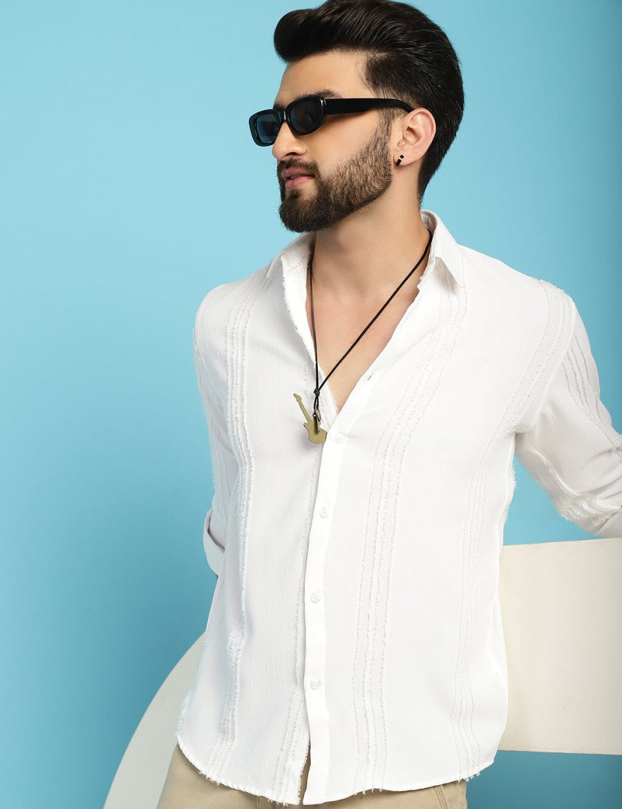 Self Design Casual Shirt for Mens - SF_929White_S