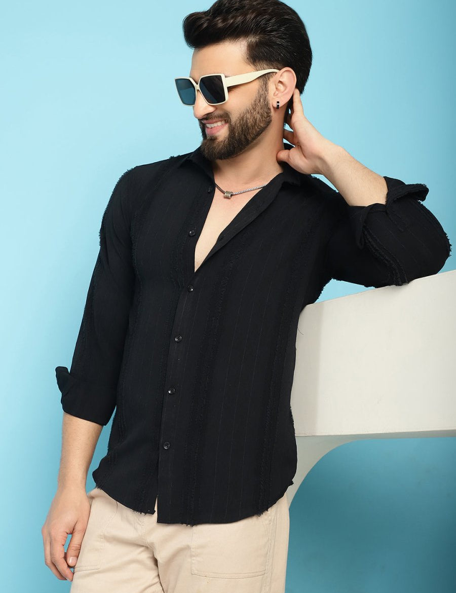 Self Design Casual Shirt for Mens - SF_929Black_S