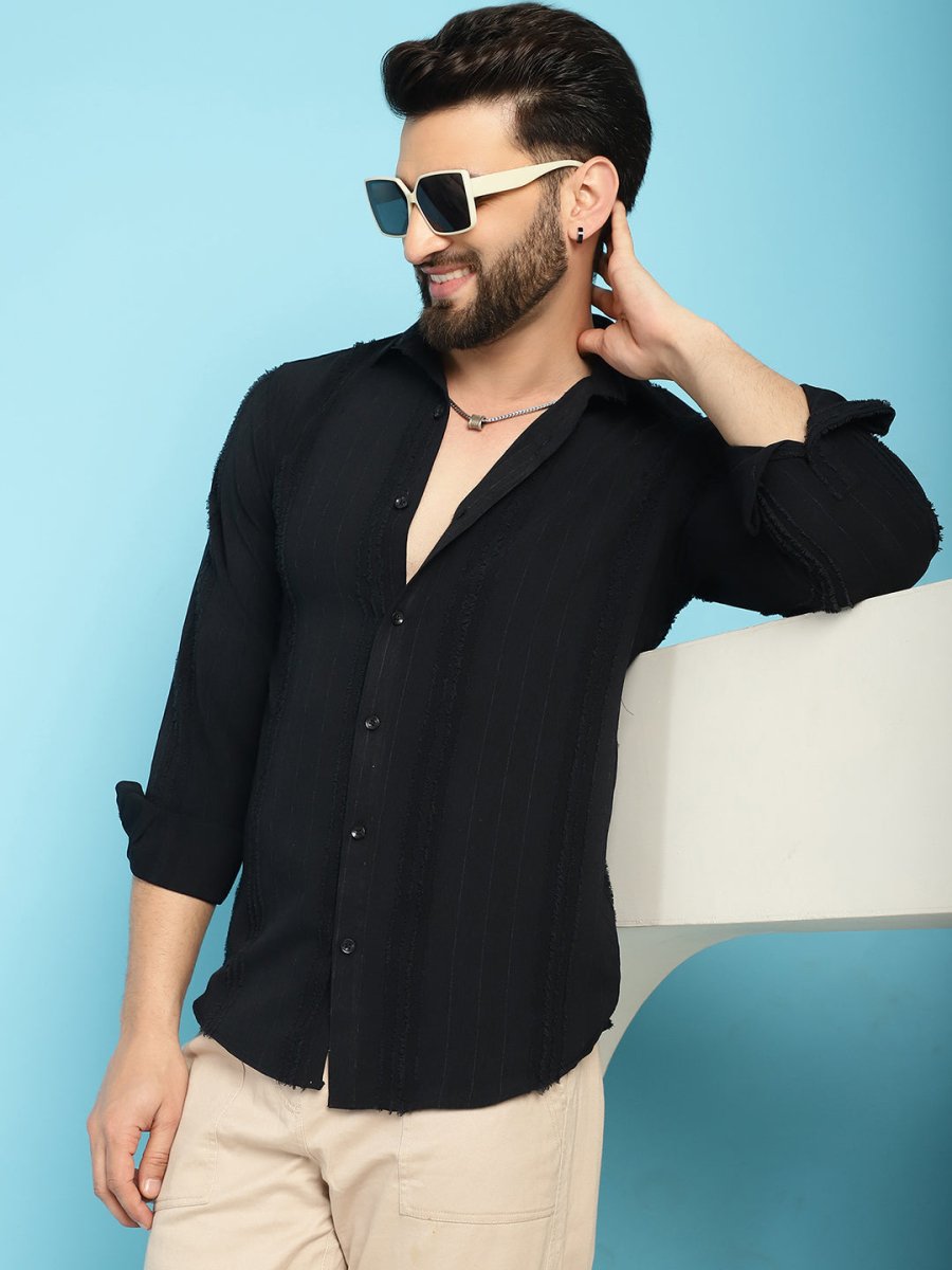 Self Design Casual Shirt for Mens - SF_929Black_S