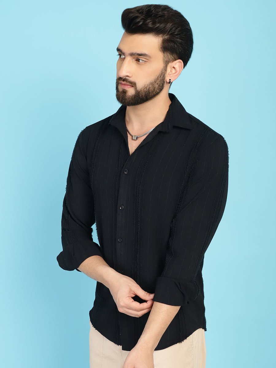 Self Design Casual Shirt for Mens - SF_929Black_S