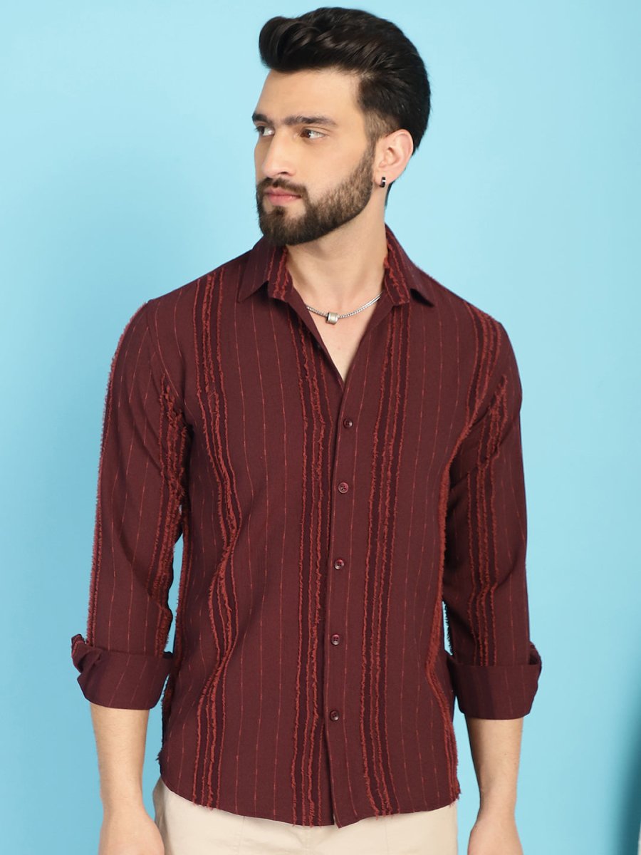 Self Design Casual Shirt for Mens - SF_929Brown_S