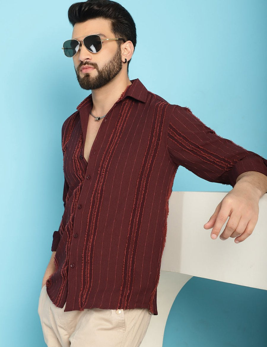 Self Design Casual Shirt for Mens - SF_929Brown_S