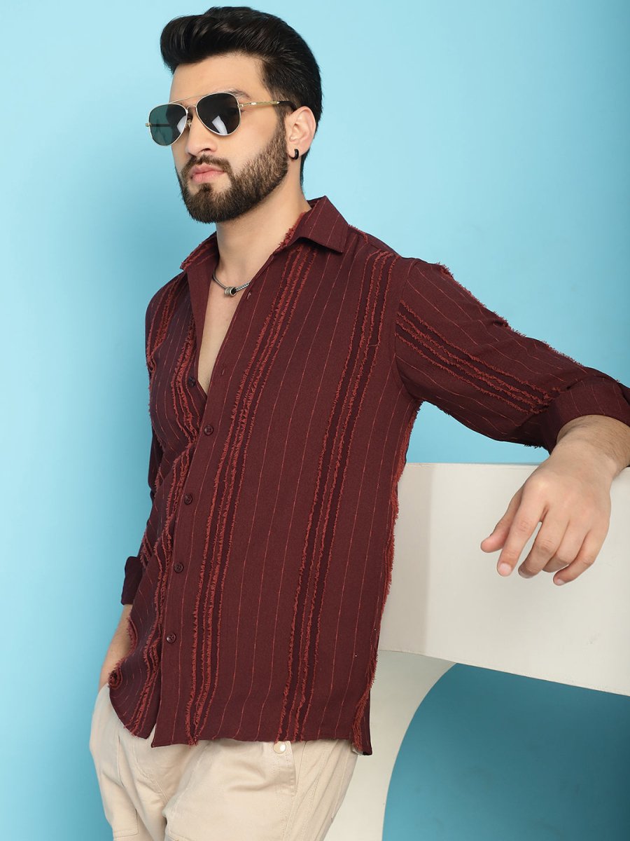 Self Design Casual Shirt for Mens - SF_929Brown_S