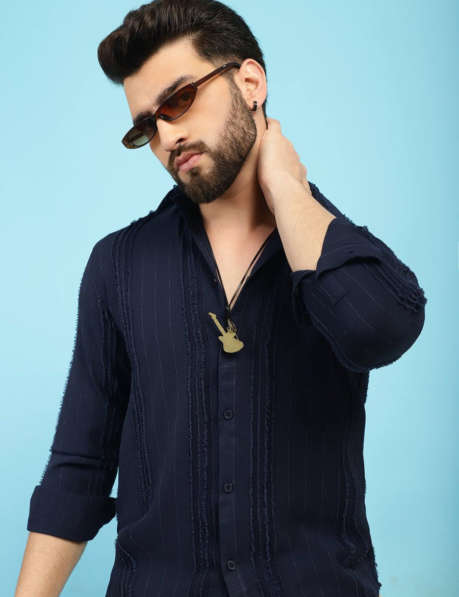 Self Design Casual Shirt for Mens - SF_929Navy_S