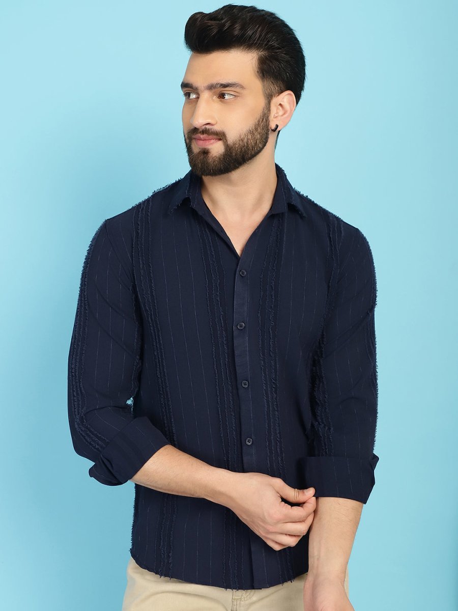 Self Design Casual Shirt for Mens - SF_929Navy_S