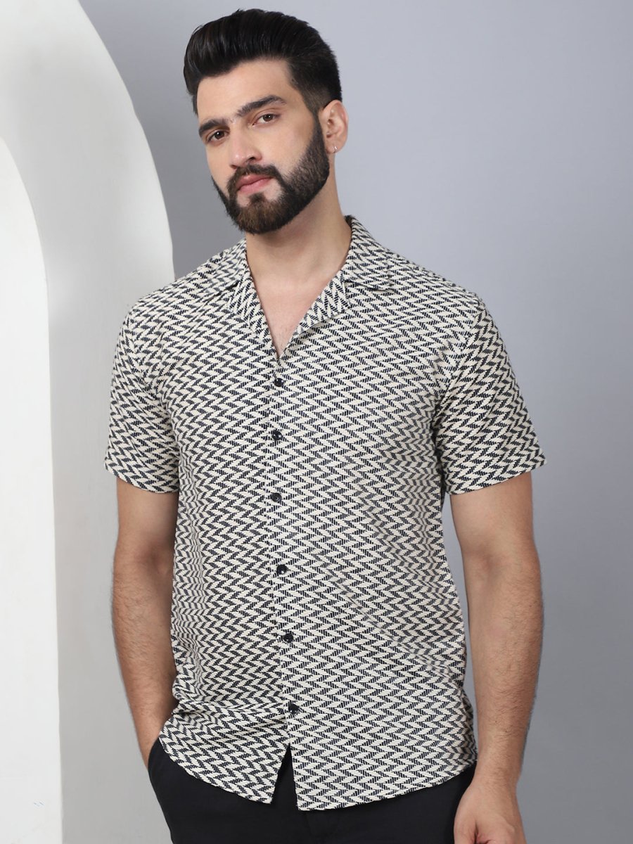 Self Design Cotton Casual Shirt for Men - SF_965Black_S