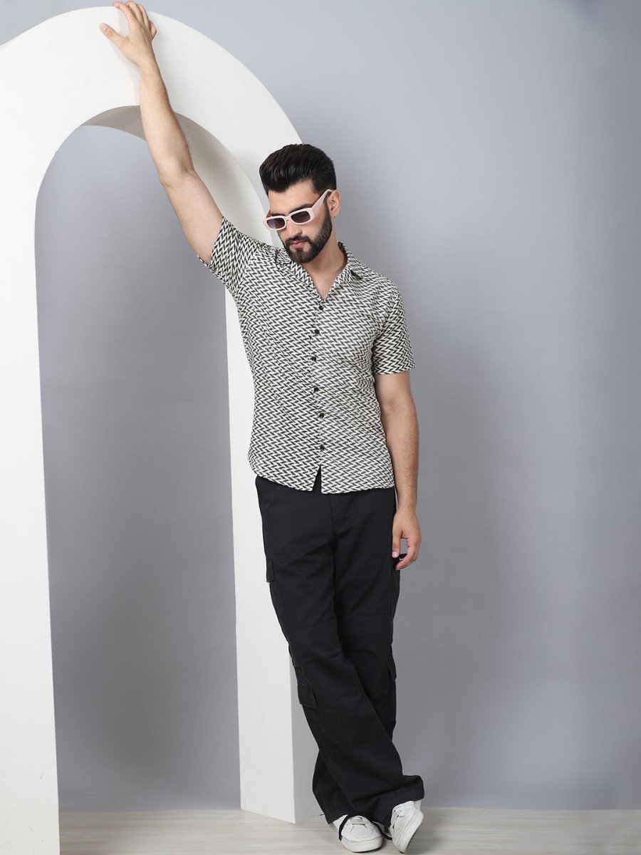 Self Design Cotton Casual Shirt for Men - SF_965Black_S