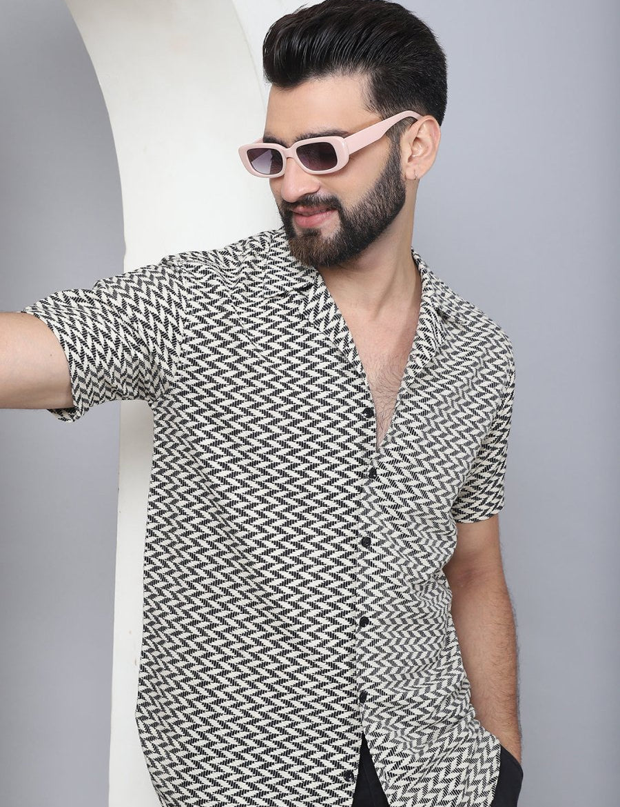 Self Design Cotton Casual Shirt for Men - SF_965Black_S