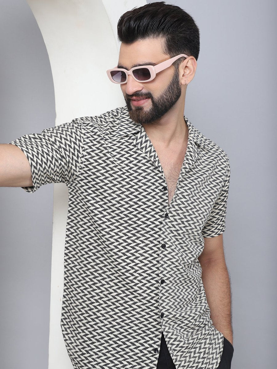 Self Design Cotton Casual Shirt for Men - SF_965Black_S