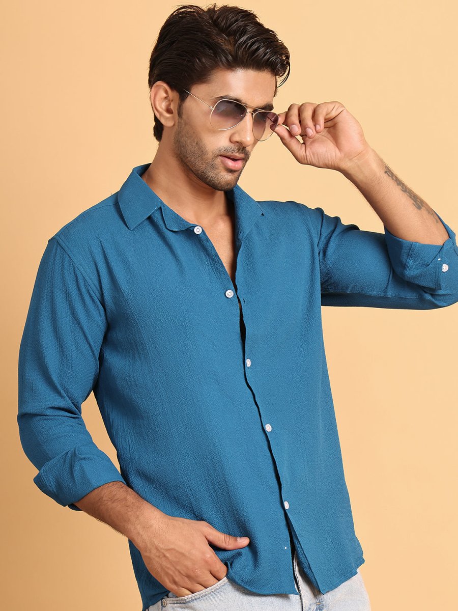 Self Design Cotton Formal Shirt for Men - SF_904Peacock_S