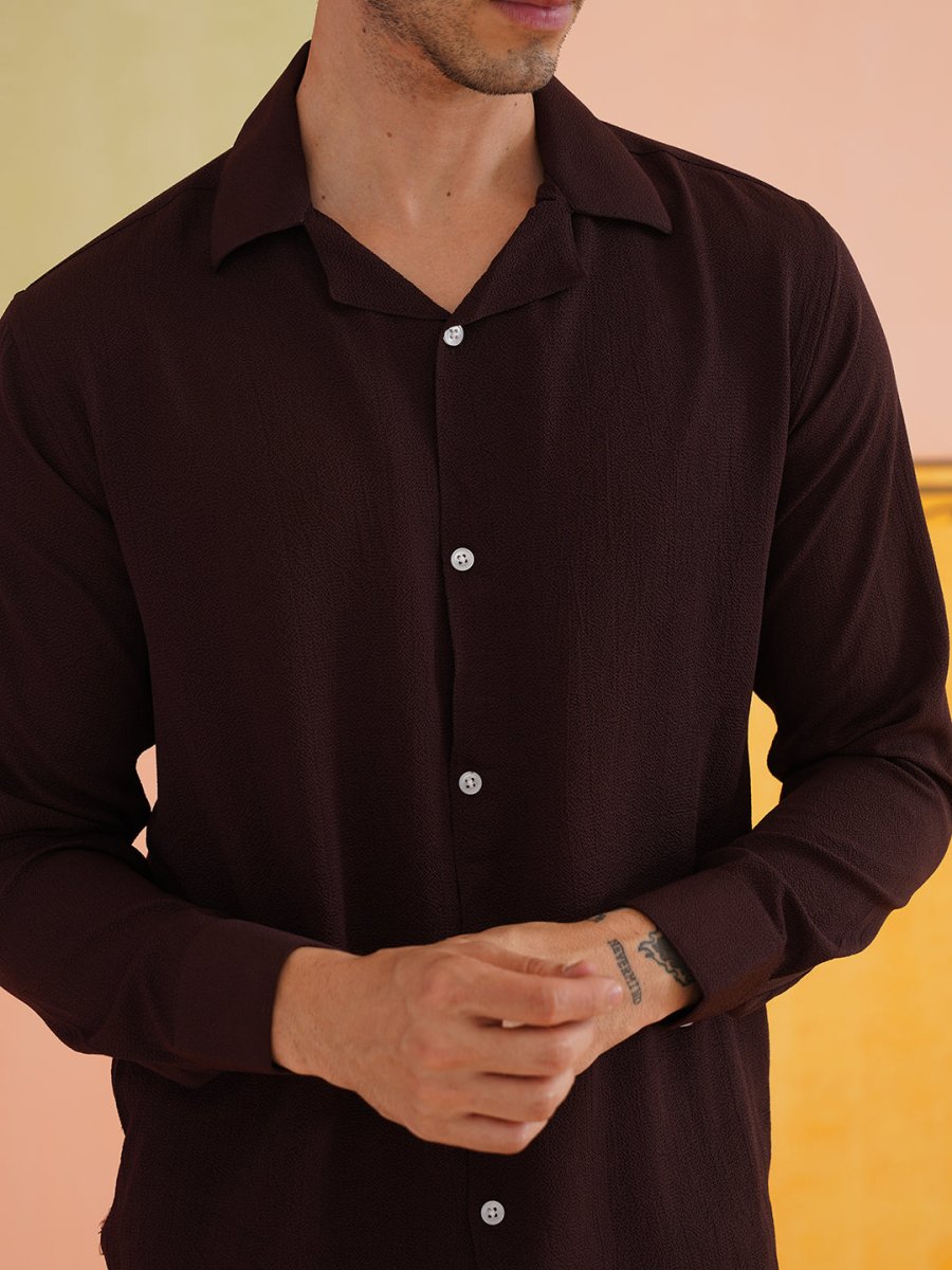 Self Design Cotton Formal Shirt for Men - SF_904Coffee_S