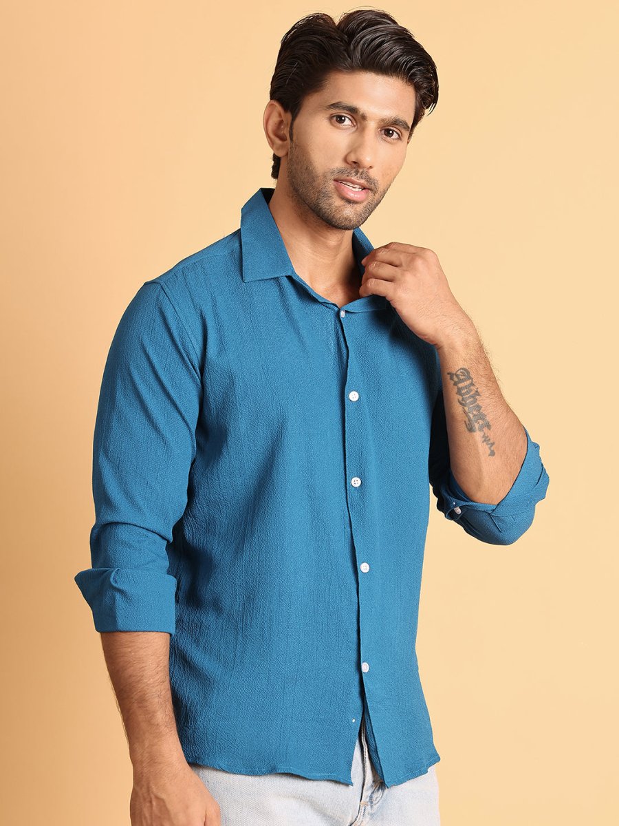 Self Design Cotton Formal Shirt for Men - SF_904Peacock_S