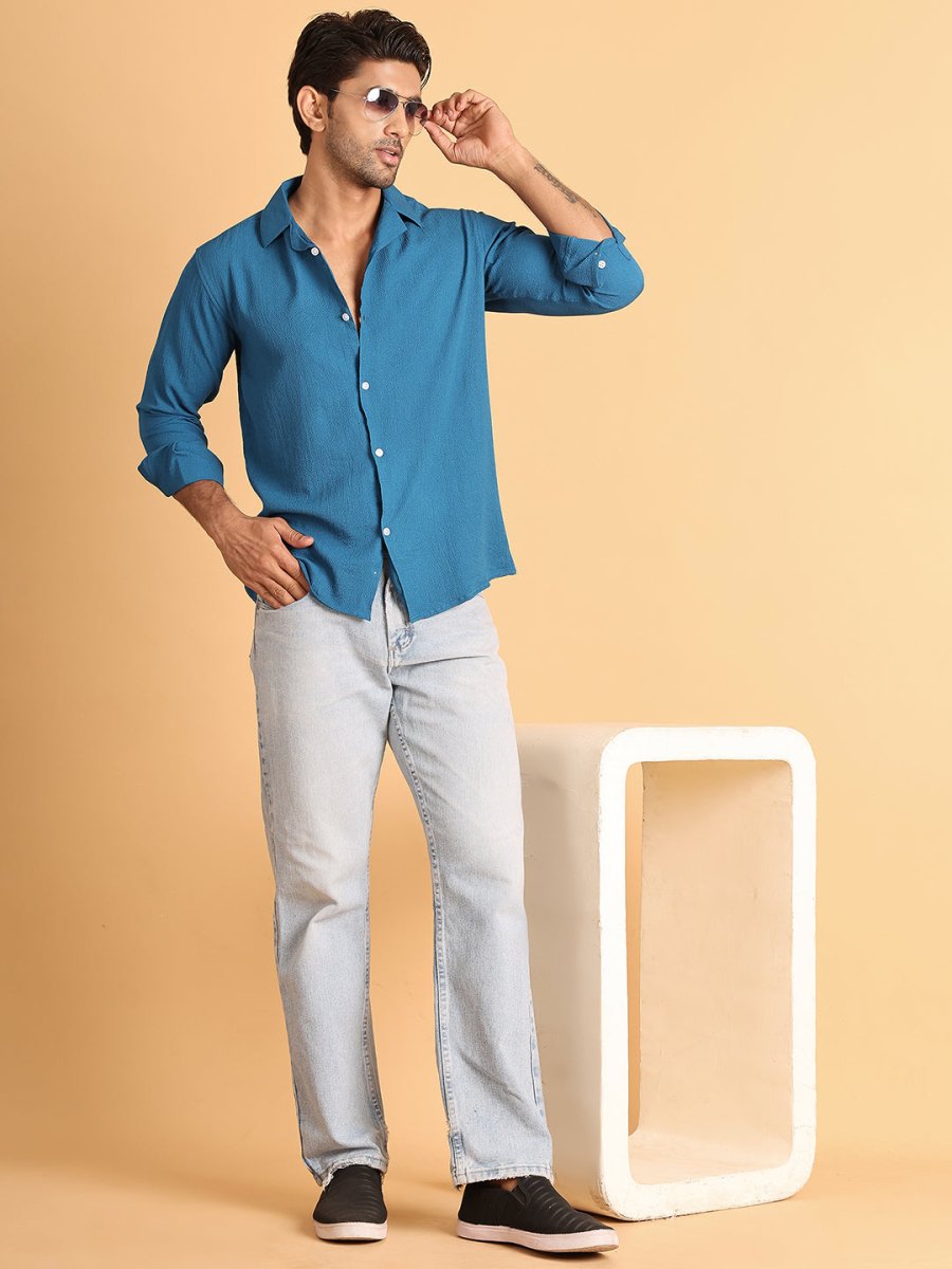 Self Design Cotton Formal Shirt for Men - SF_904Peacock_S