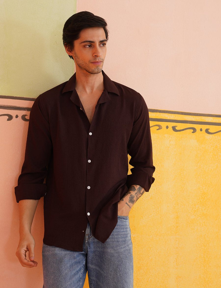 Self Design Cotton Formal Shirt for Men - SF_904Coffee_S
