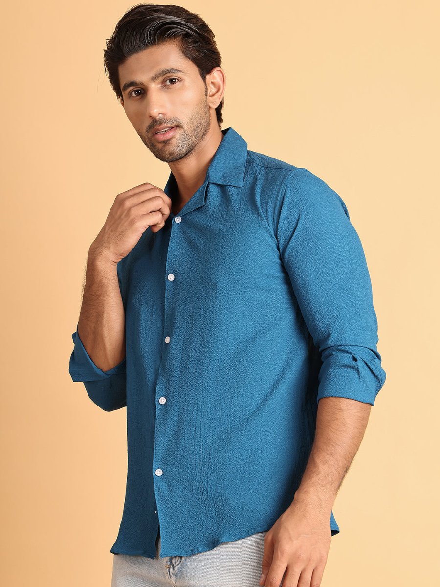 Self Design Cotton Formal Shirt for Men - SF_904Peacock_S