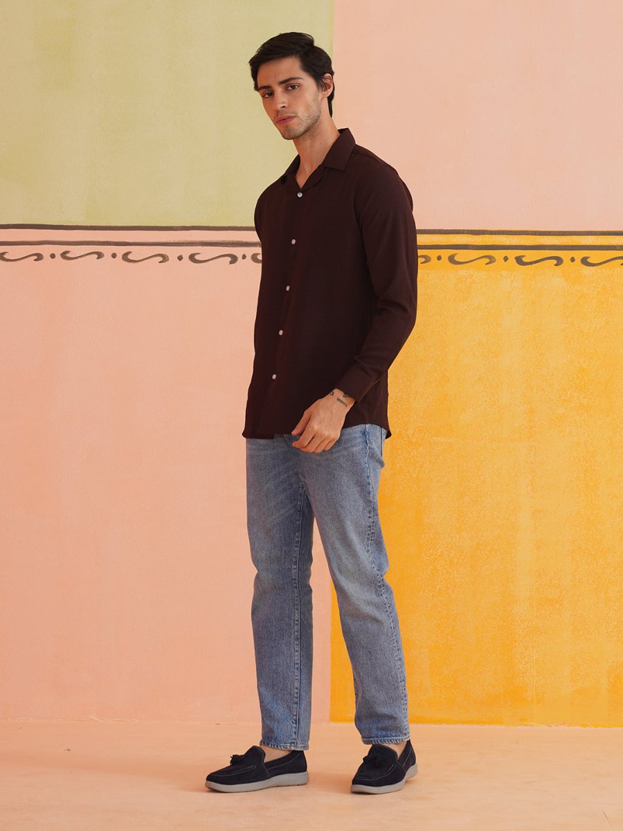 Self Design Cotton Formal Shirt for Men - SF_904Coffee_S