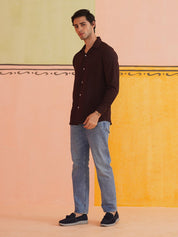Self Design Cotton Formal Shirt for Men - SF_904Coffee_S