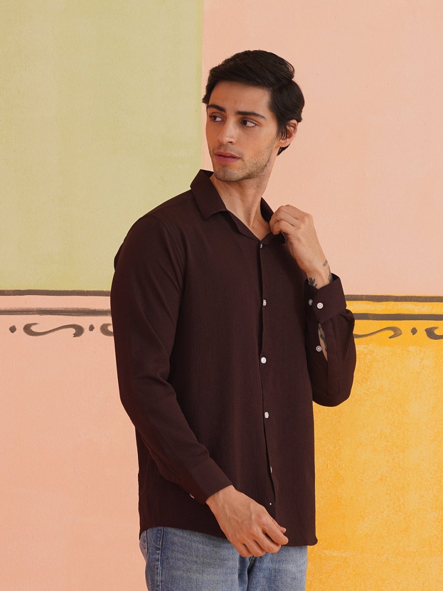 Self Design Cotton Formal Shirt for Men - SF_904Coffee_S
