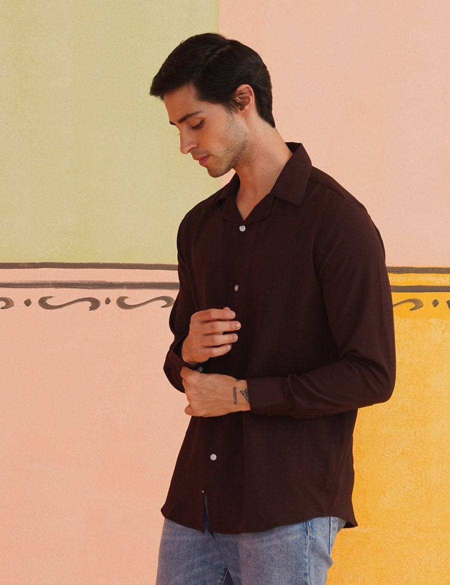Self Design Cotton Formal Shirt for Men - SF_904Coffee_S