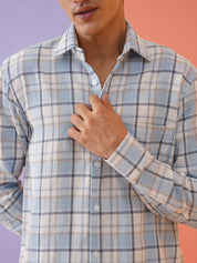 Sky Checked Cotton Shirt for Men - SF_9017Sky_S