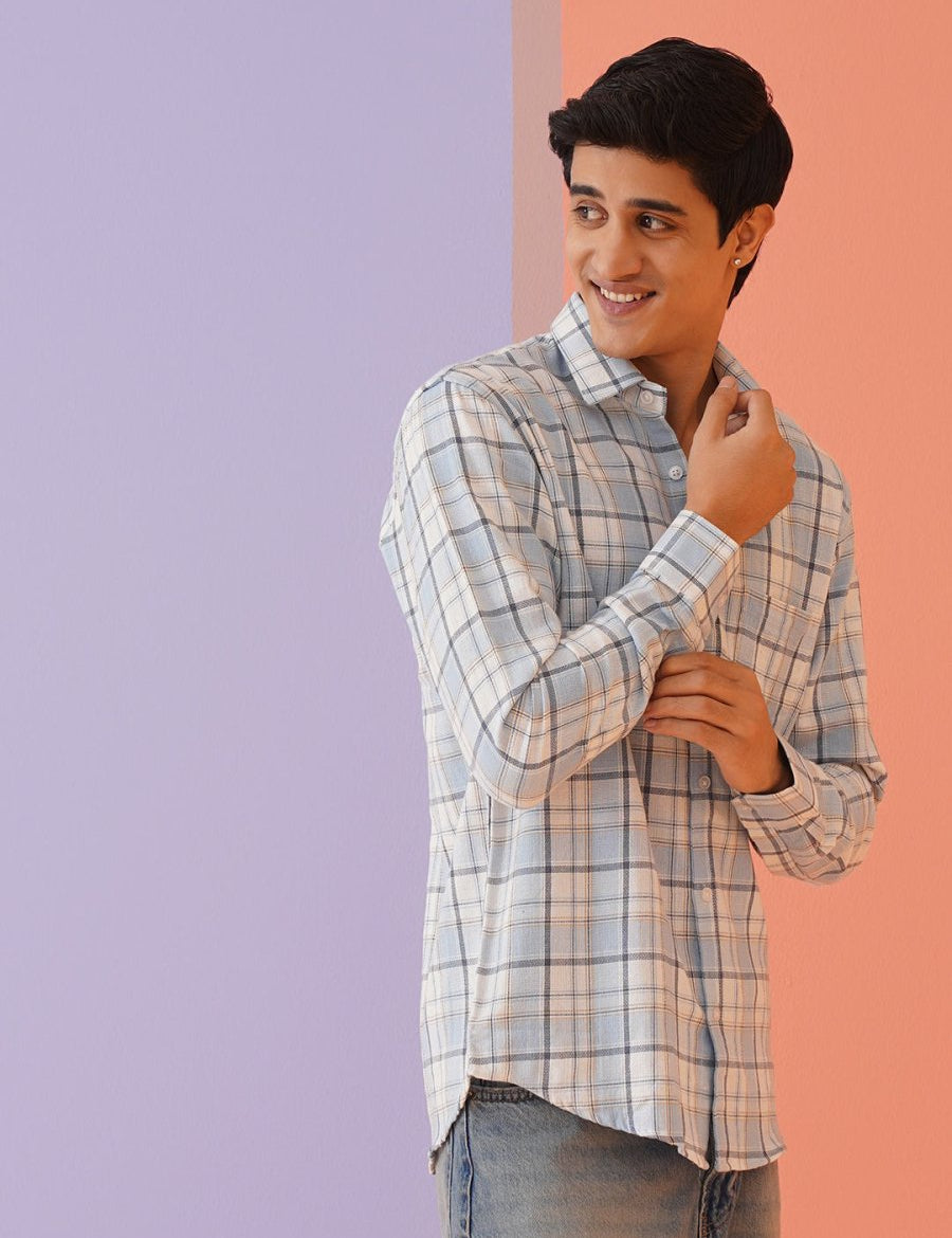 Sky Checked Cotton Shirt for Men - SF_9017Sky_S