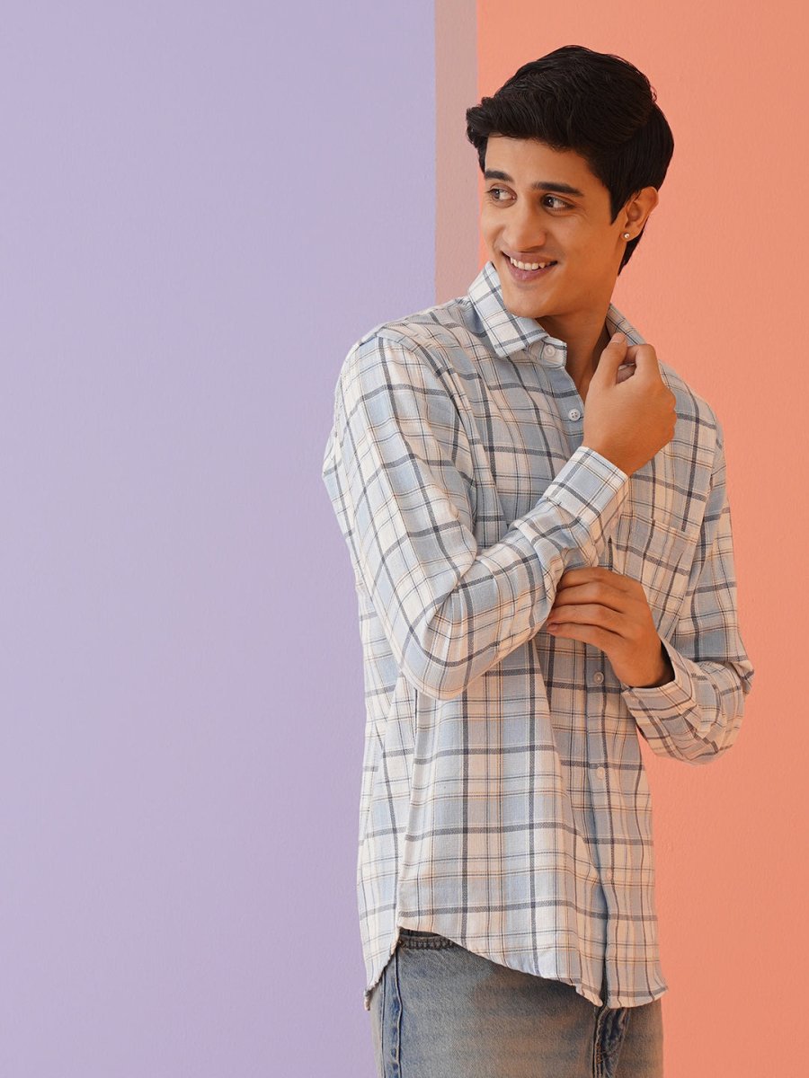 Sky Checked Cotton Shirt for Men - SF_9017Sky_S