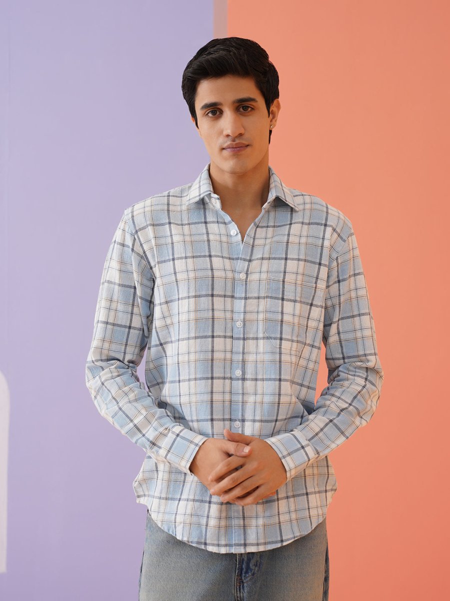 Sky Checked Cotton Shirt for Men - SF_9017Sky_S