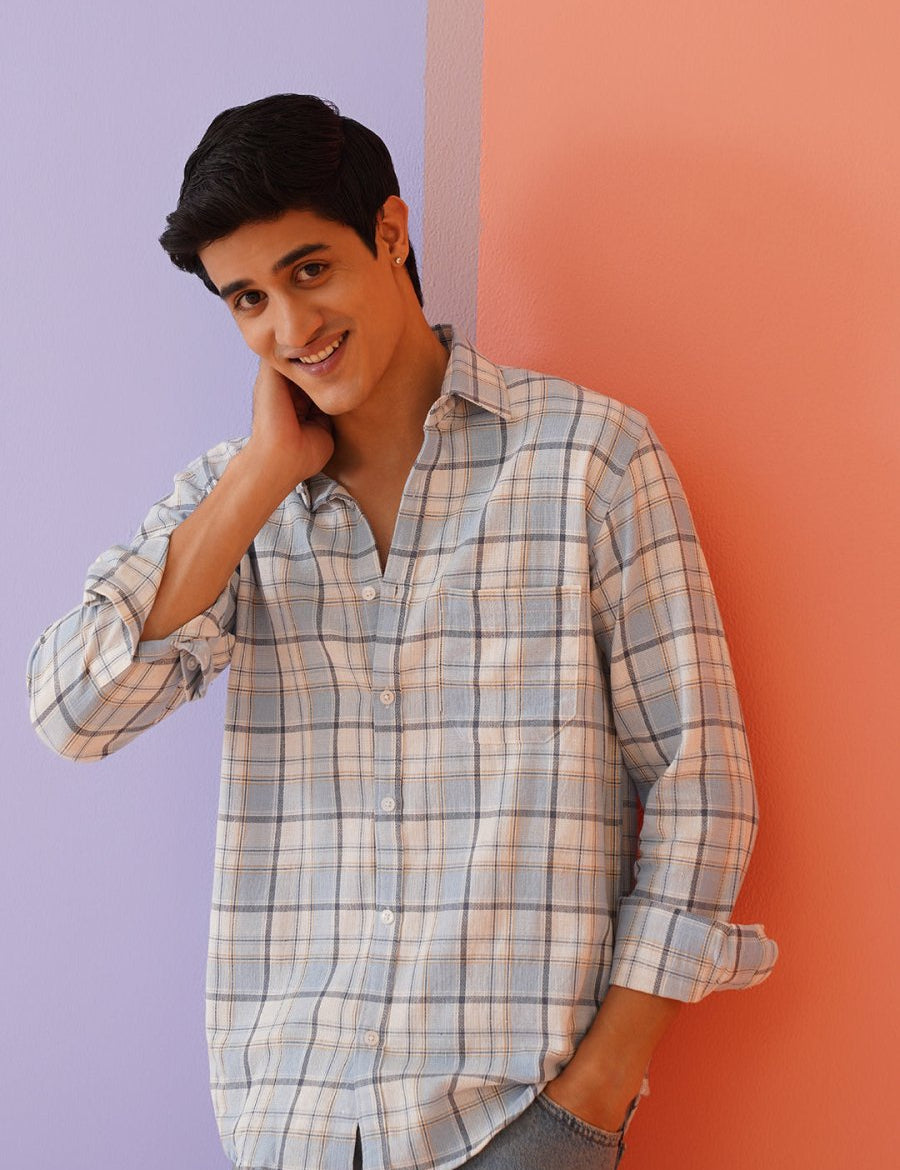 Sky Checked Cotton Shirt for Men - SF_9017Sky_S