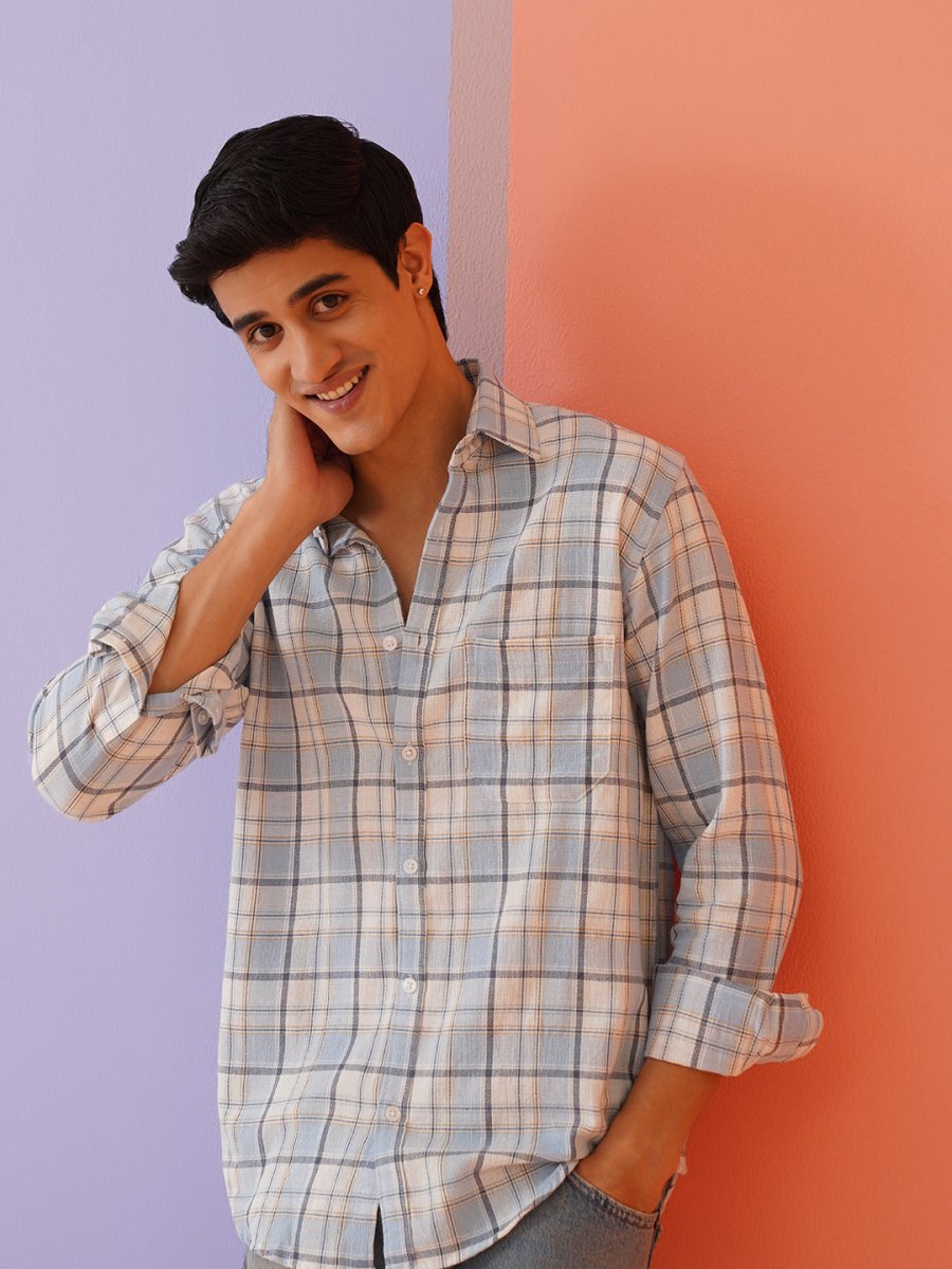 Sky Checked Cotton Shirt for Men - SF_9017Sky_S