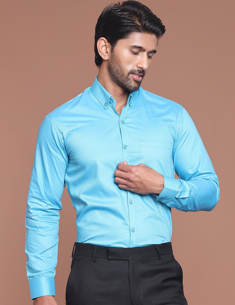 Sky Solid Cotton Formal Shirt for Men - SF_9042Sky_S